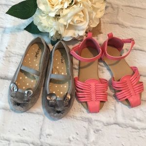 Toddlers pink Sandals and Gray Flats Size 8